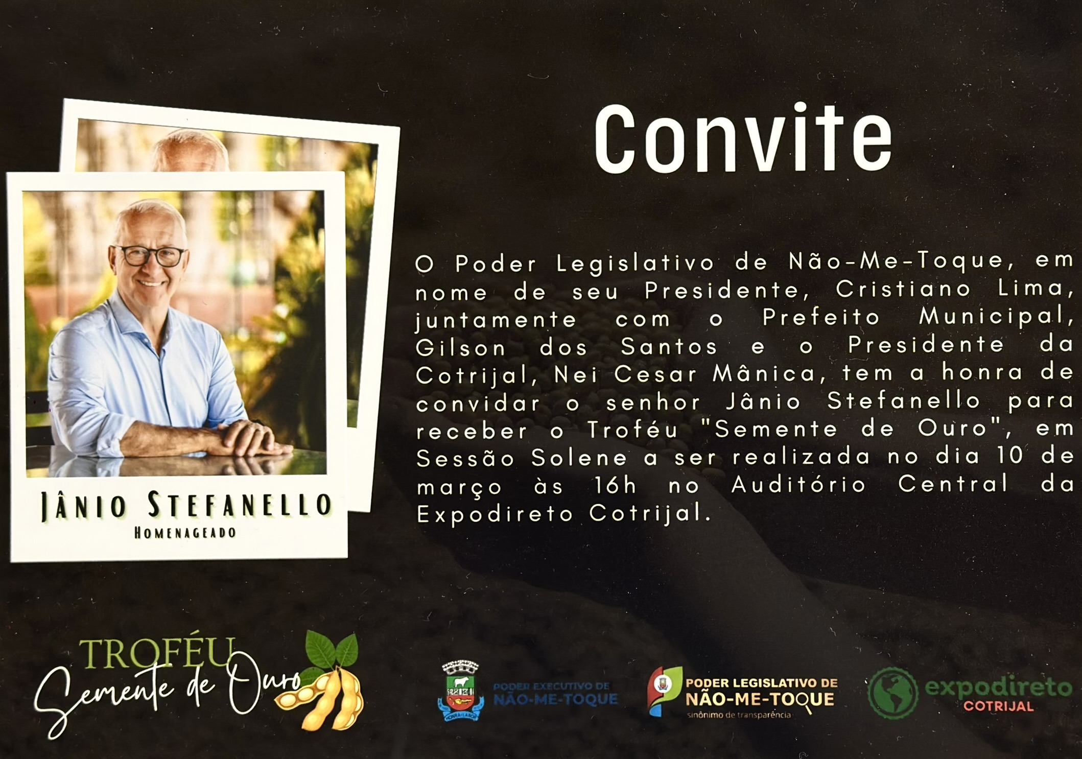 Jânio Stefanello será homenageado com o Troféu "Semente de Ouro" na Expodireto Cotrijal